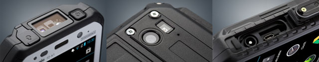 Laserový snímač, fotoaparát a konektory P-snimace porty