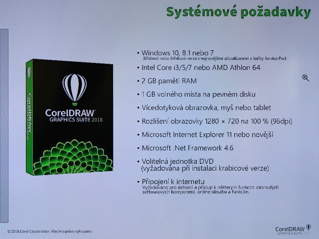 Systémové požadavky na CorelDRAW GS 2018 (Foto KH) DSC04248-1815