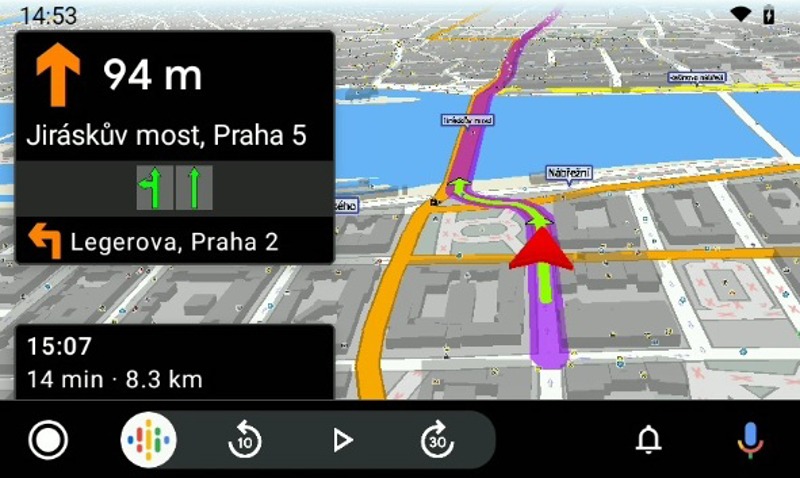 Navigator 7 s Android Auto konektivitou – 3D navigační mód (zdroj: MapFactor) Navigator 7 Android Auto-3D navigacni mod-2124