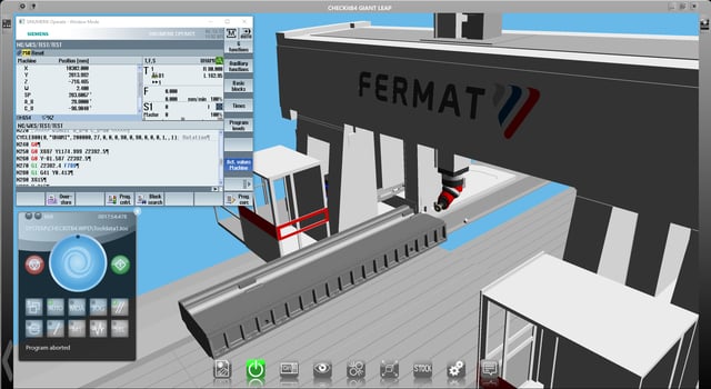 Obr. 3: Záběh nového programu na Virtuálním stroji CHECKitB4 Fermat GMC s řídicím systémem Sinumerik