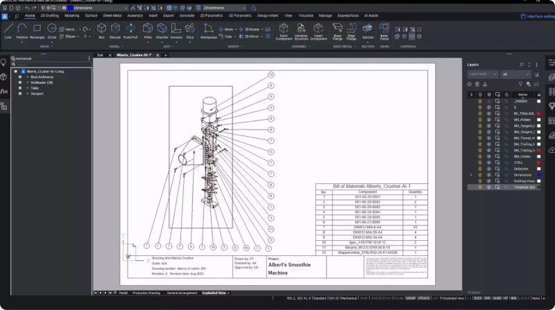 Exploded view drawing in BricsCAD Mechanical-2349