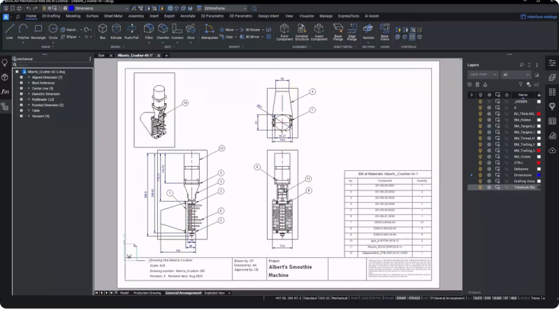 General assembly drawings in BricsCAD Mechanical-0-2349