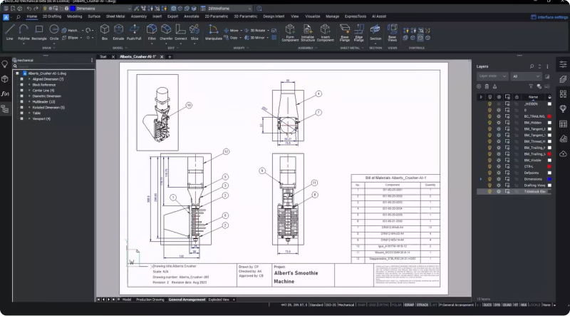 General assembly drawings in BricsCAD Mechanical-2349