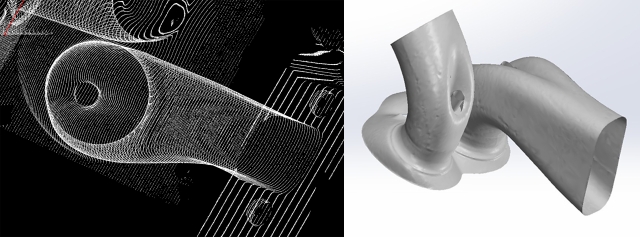 Vygenerované potrubí motoru z mračna bodů vzniklého měřením (zdroj: ReverseEngineering.com) ReverseEngineering com engine Port Scan RE-2543