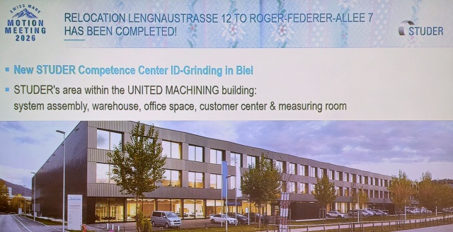 Nové kompetenční centrum Studeru pro vnitřní válcové broušení přestěhovalo do moderních prostor UNITED MACHINING na adrese Roger-Federer-Allee 7 ve švýcarském Bielu (zdroj: STUDER) STUDER Competence Center-Biel-2608