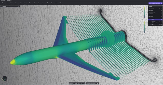 Grafické uživatelské rozhraní Luminary Cloud zobrazující model letadla (zdroj: Onshape) 2-Onshape-Luminary Cloud-2632