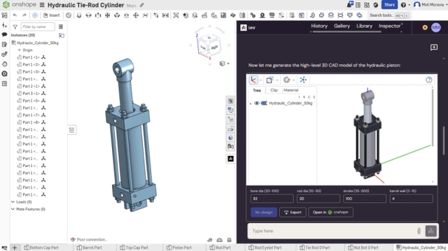 Uživatelské rozhraní Onshape s integrací Leo AI (zdroj: Onshape) 3-Onshape-Leo AI-2632