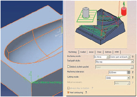 Definování operace obrábění na hrubo strategií ZIG-ZAG a Part contouring ON