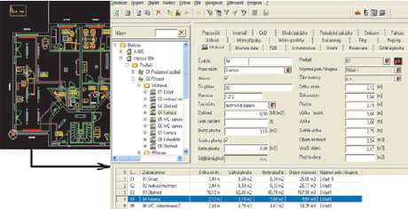 Ukázka obsahu databáze FM vytvořené z CAD dokumentu