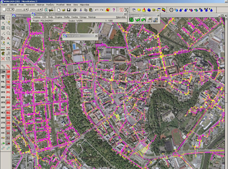 Telekomunikační síť zakreslená v mapě (ortofoto)