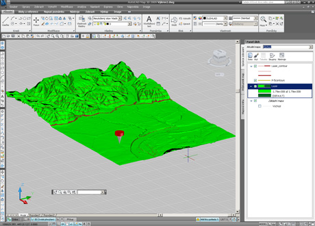 Vytvoření 3D modelu terénu s následným barevným zvýrazněním dle výšek bodů