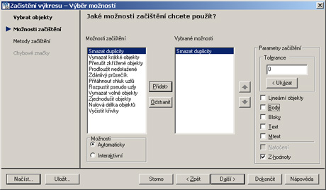 Nastavení začištění výkresu