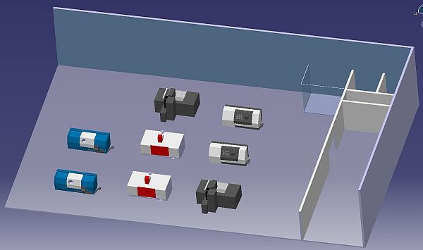 Obr. 6 Výsledek – model pracoviště s umístěnými stroji