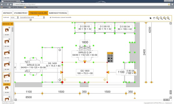 Internetová aplikace Navrhněte si kancelář – editační režim
