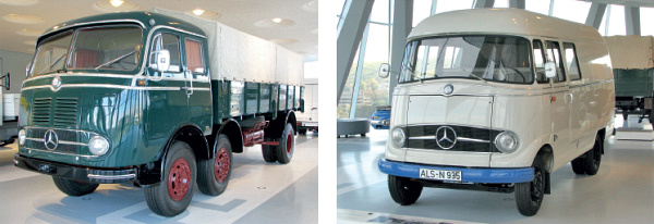 Obr. 9 Nákladní auto MB LP 333 (1958) a furgon MB 406 (1965) s novým charakteristickým designem kabin